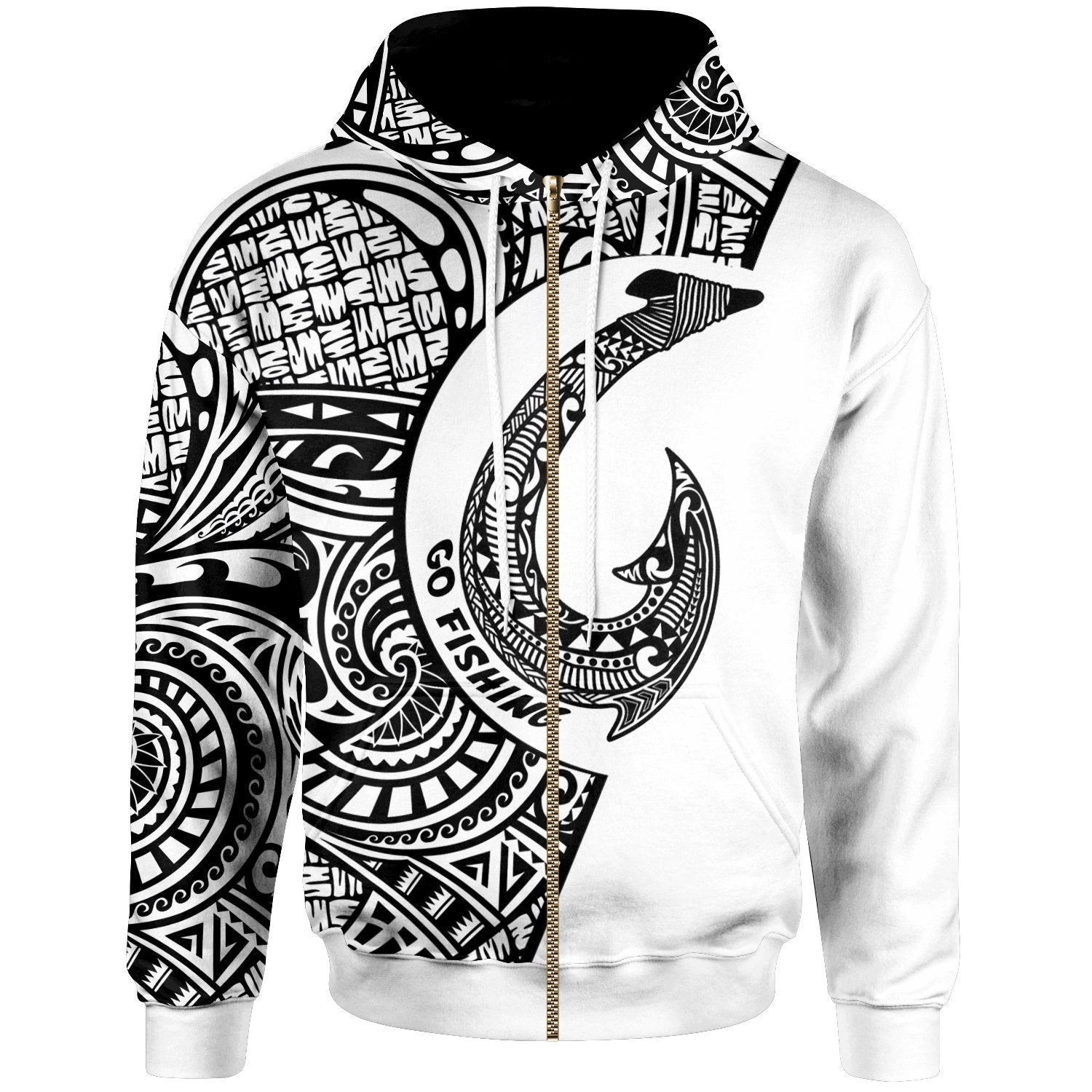 Nauru Zip Hoodie Hook Tattoo Unisex White - Polynesian Pride